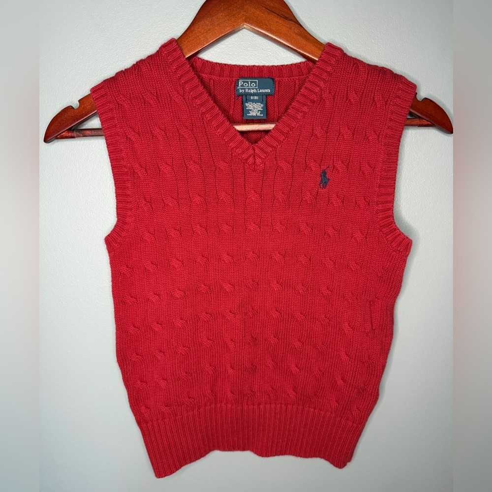 Polo Ralph Lauren 100% Cotton Cable Knit V-Neck Vest Preppy Old Money | Size 8